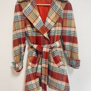 Vintage Plaid Wool Belted Coat